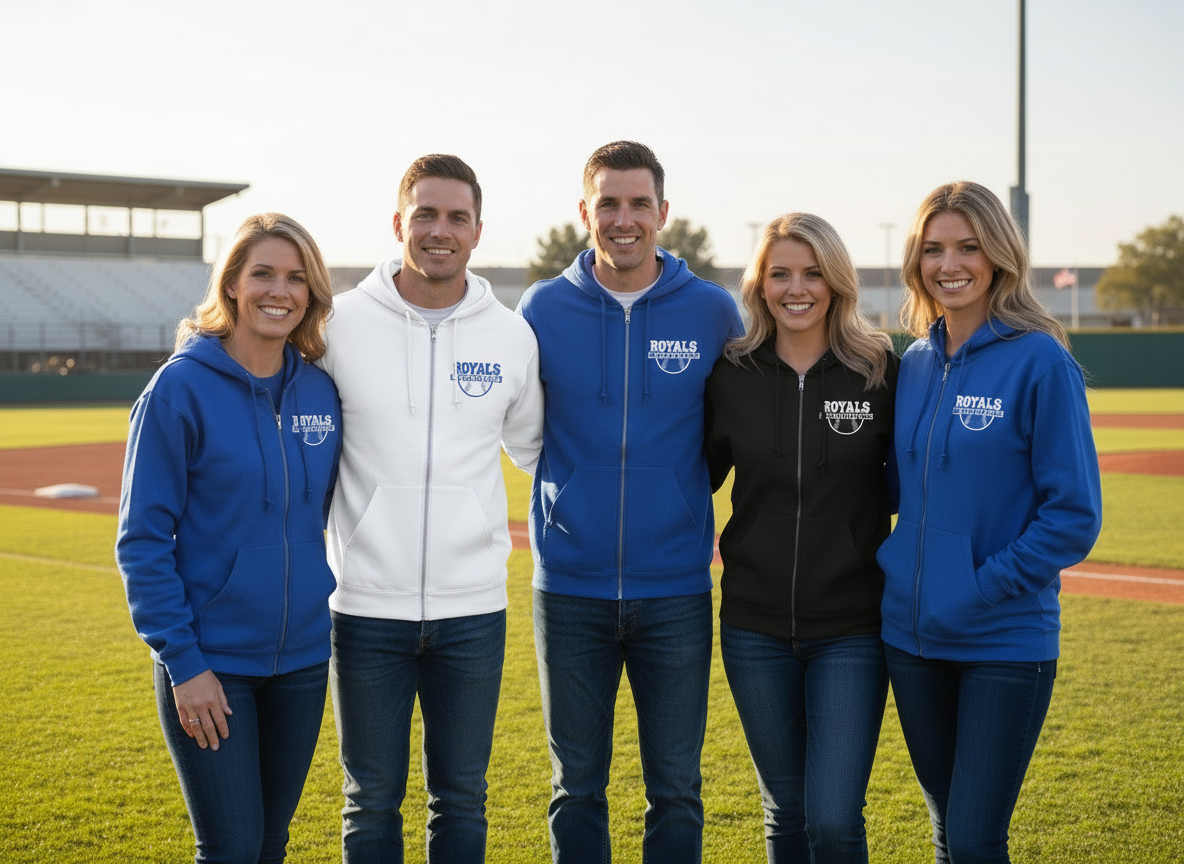 Royals Softball/Baseball Customizable Zip Up Hoodie Youth and Adult (multiple colors and weights available)
