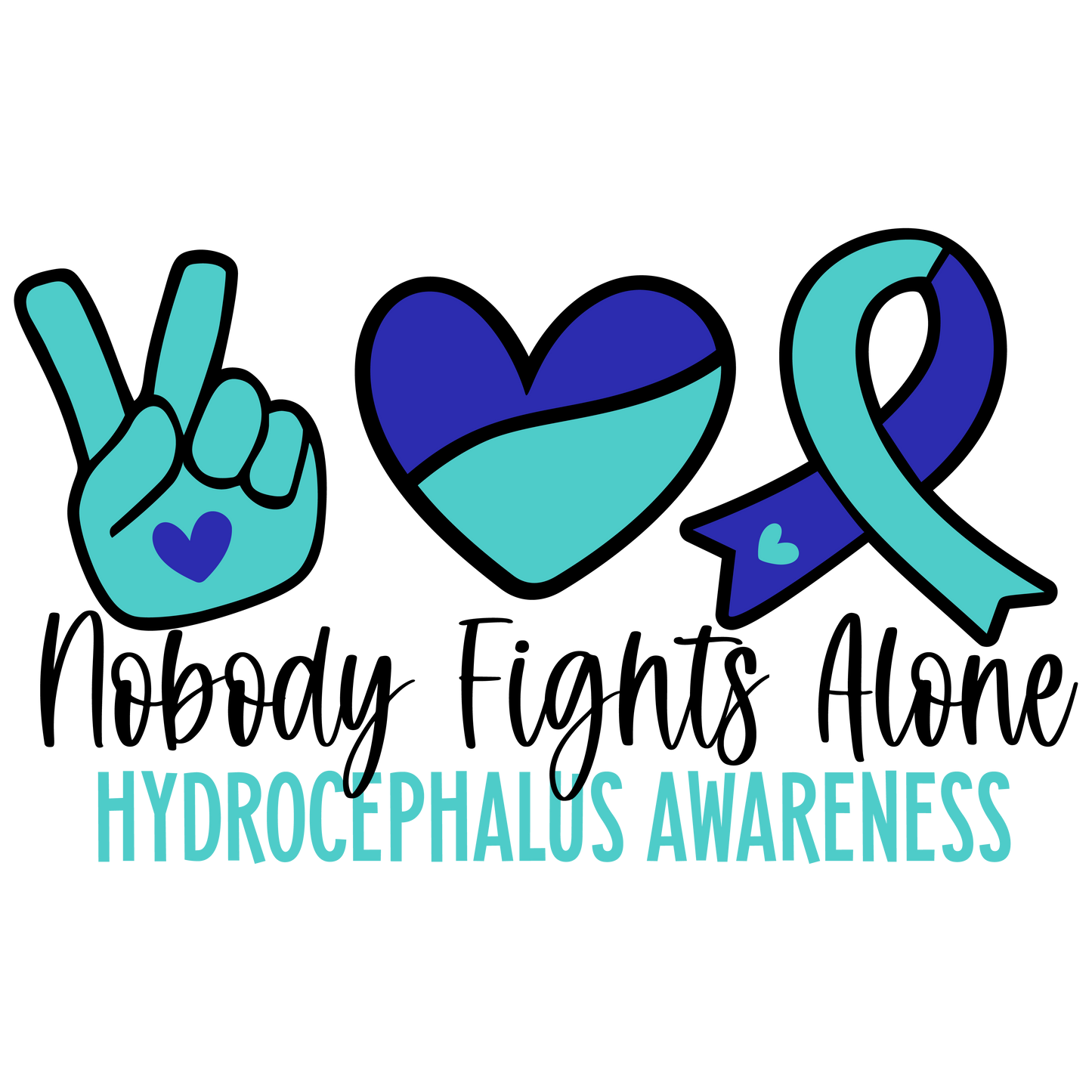 Nobody Fights Alone Hydrocephalus Awareness Ribbon  Youth and Adult Sizes