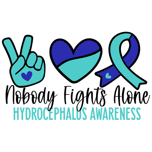 Nobody Fights Alone Hydrocephalus Awareness Ribbon  Youth and Adult Sizes