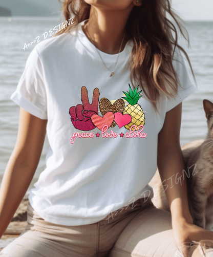 Peace Love Aloha Adult Tshirt