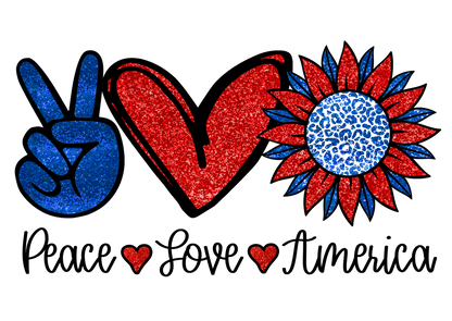 Peace Love America Sunflower Adult Tshirt