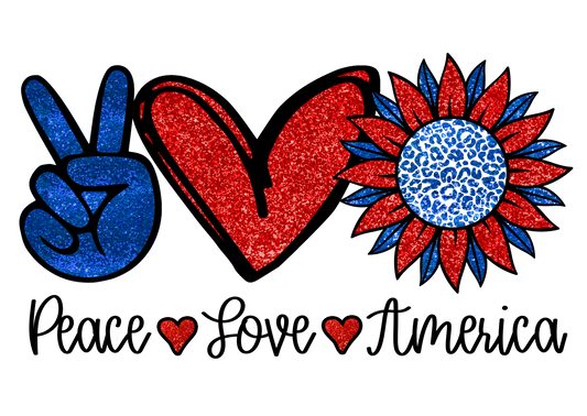 Peace Love America Sunflower Adult Tshirt