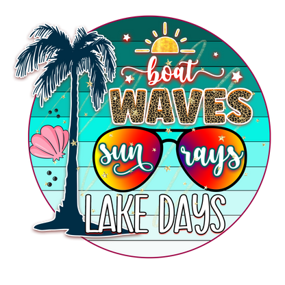 Boat waves sun rays lake days circle Adult Tshirt
