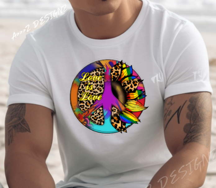 LGBTQ+ Love is Love Sunflower Peace Adult Tshirt