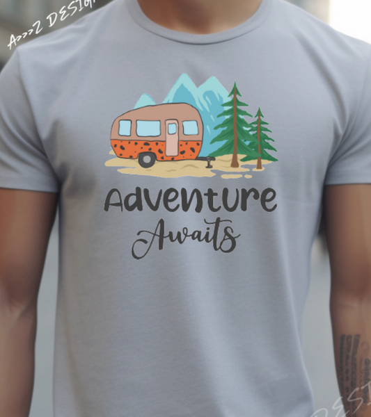 Camping Camper Adventure Awaits Adult Tshirt