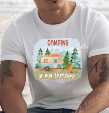Camping is my Therapy camper Adult Tshirt