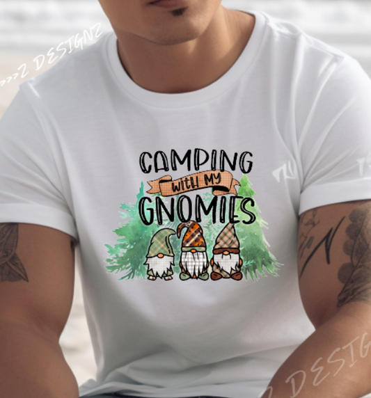 Camping with my Gnomies Adult Tshirt