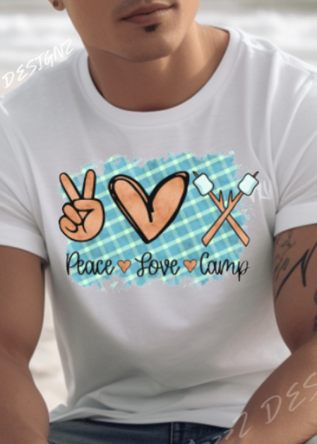 Camping Peace Love Camp Blue Adult Tshirt