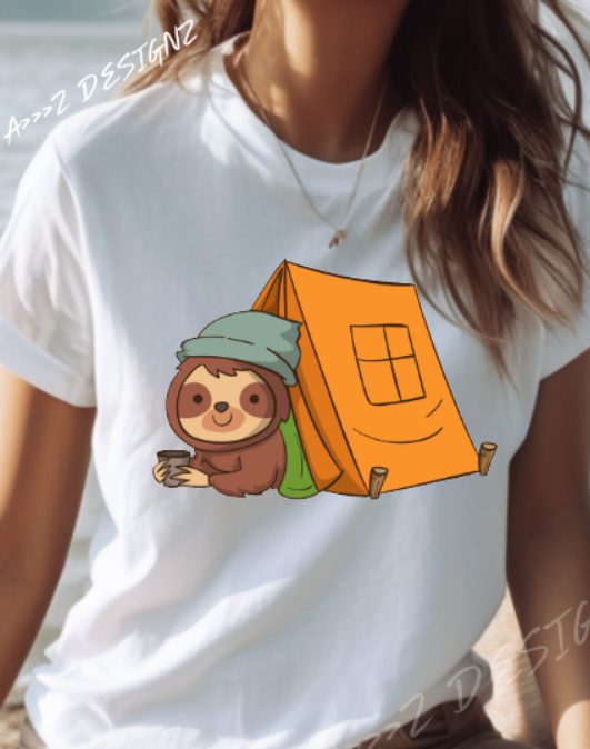Camping Sloth Adult Tshirt