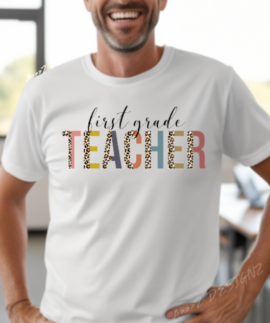 Teacher 1st Grade Leopard Print Adult Tshirt