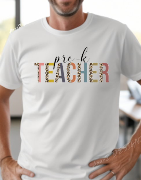 Teacher PreK Leopard Print Adult Tshirt