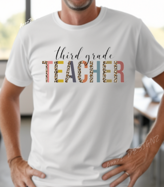 Teacher 3rd Grade Leopard Print Adult Tshirt