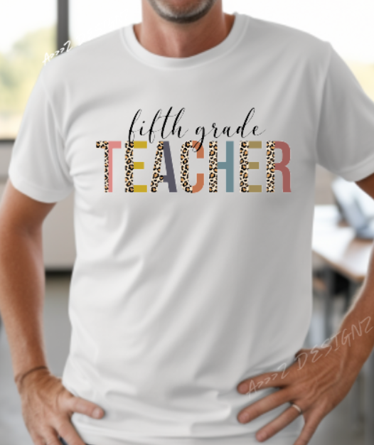 Teacher 5th Grade Leopard Print Adult Tshirt
