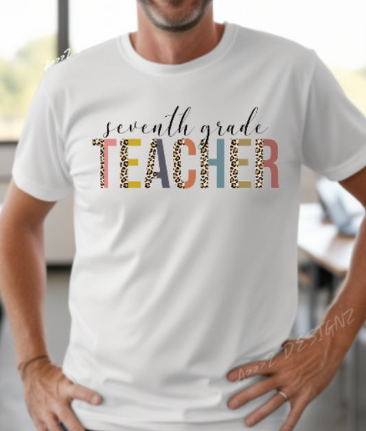 Teacher 7th Grade Leopard Print Adult Tshirt