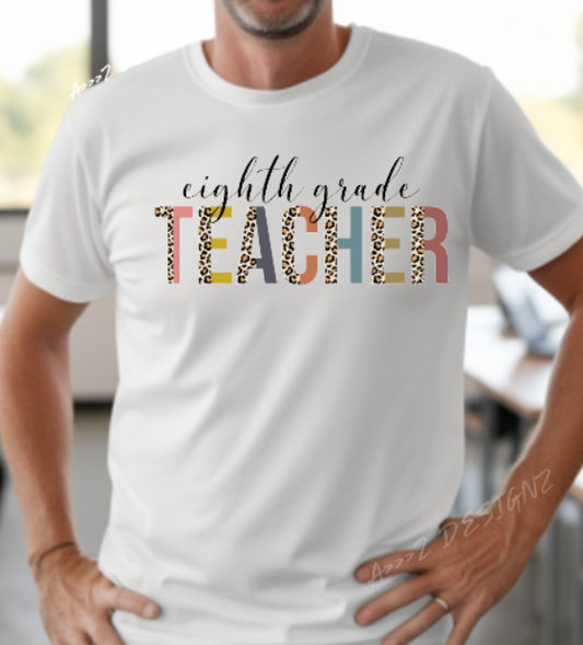 Teacher 8th Grade Leopard Print Adult Tshirt