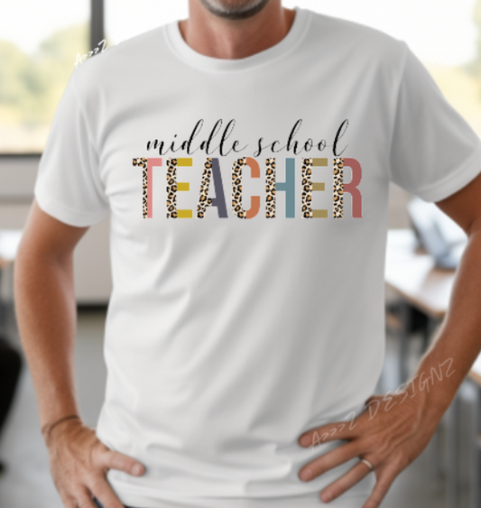 Teacher Middle School Leopard Print Adult Tshirt