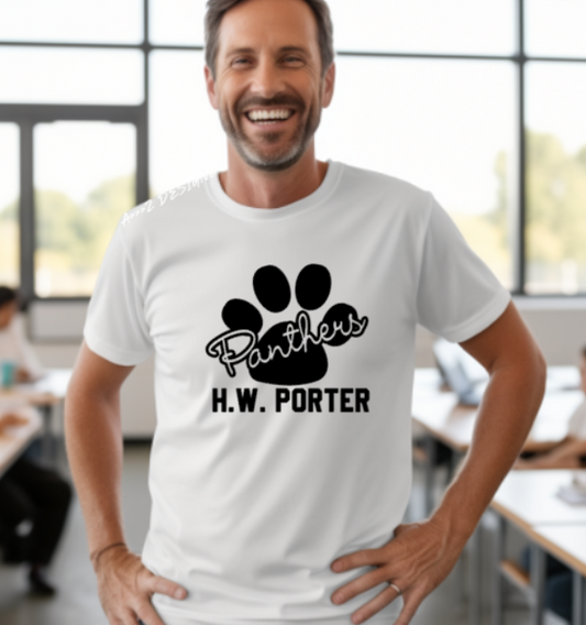 H.W Porter Porter Panthers Cursive Paw ADULT NEW! Softstyle Tees