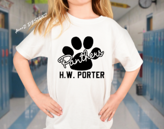 H.W Porter Panther Paw Cursive Youth NEW! Softstyle Tees