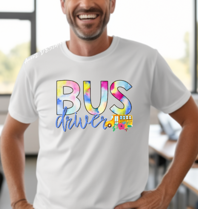 Bus Driver Floral Adult Tshirt