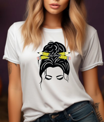Teacher Messy Bun Adult Tshirt
