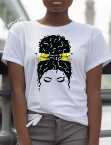 Teacher Messy Bun Curly Adult Tshirt