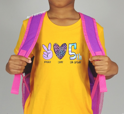 Peace Love (enter grade) Youth Tshirt