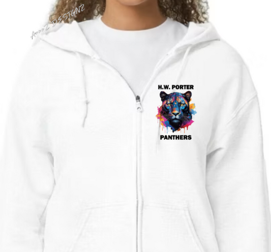 H.W. Porter Painted Panther Youth to Adult Zip Up Jerzees Nublend Hoodie