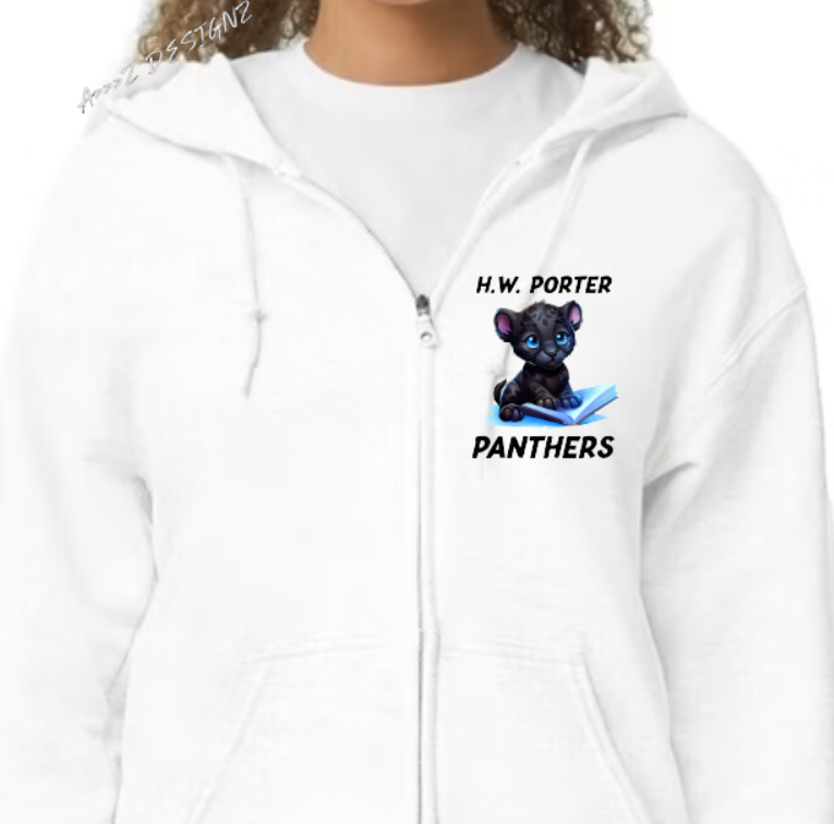 H.W. Porter Youth Panther Reading Youth to Adult Zip Up Jerzees Nublend Hoodie