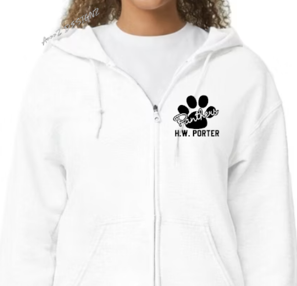 H.W. Porter Cursive Paw Youth to Adult Zip Up Jerzees Nublend Hoodie