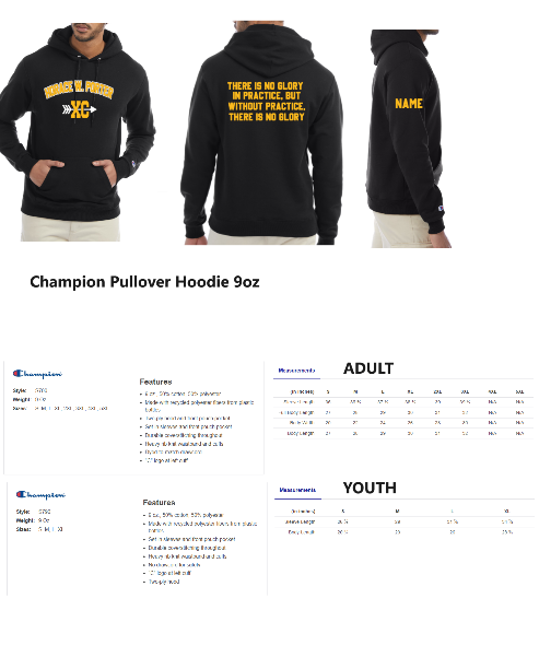 Porter Cross Country Tees and Hoodies Youth to Adult Sizes Champion Brand