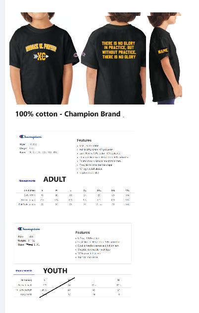 Porter Cross Country Tees and Hoodies Youth to Adult Sizes Champion Brand