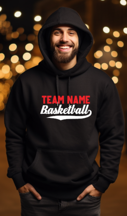 BASKETBALL team- choose team - Hooded Softstyle Sweatshirt YOUTH to ADULT sizes (multiple color choices)