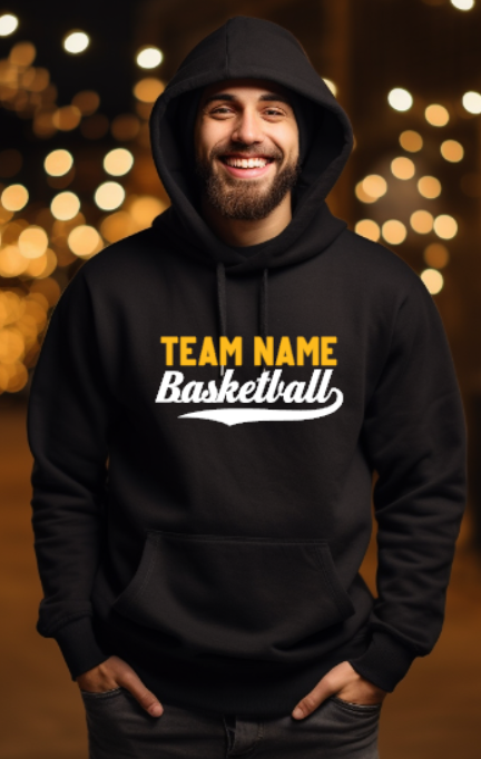 BASKETBALL team- choose team - Hooded Softstyle Sweatshirt YOUTH to ADULT sizes (multiple color choices)