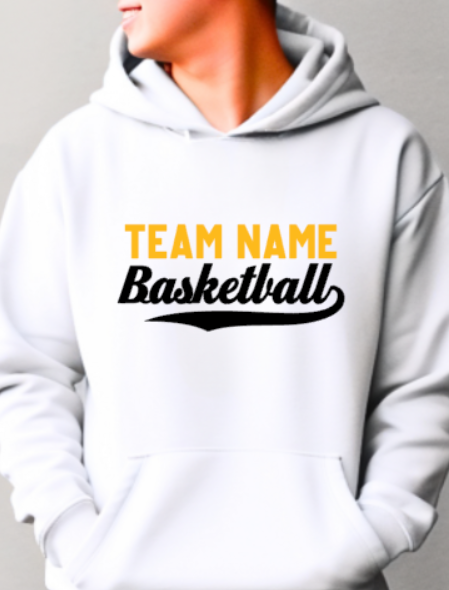BASKETBALL team- choose team - Hooded Softstyle Sweatshirt YOUTH to ADULT sizes (multiple color choices)
