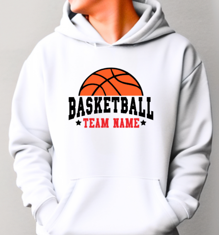 BASKETBALL team- choose team - BBALL Hooded Softstyle Sweatshirt YOUTH to ADULT sizes (multiple color/ layout choices)