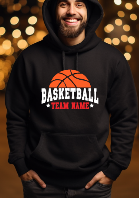 BASKETBALL team- choose team - BBALL Hooded Softstyle Sweatshirt YOUTH to ADULT sizes (multiple color/ layout choices)