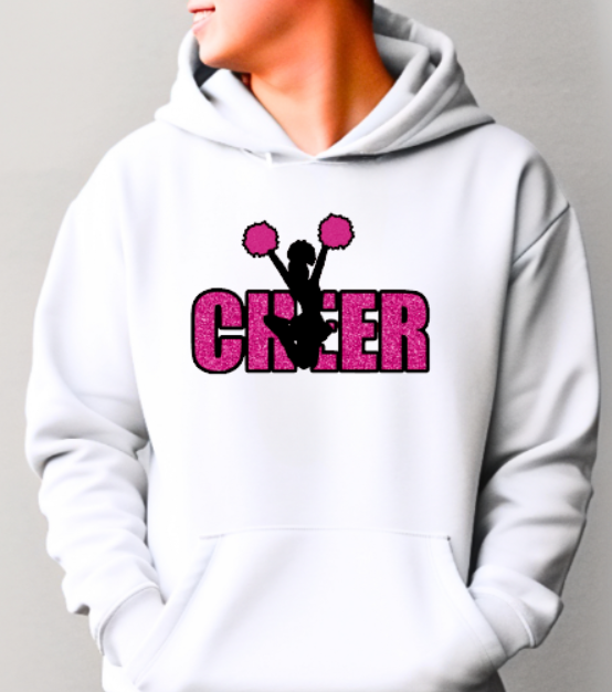 CHEER PINK - Hooded Softstyle Sweatshirt YOUTH to ADULT sizes (multiple color/ layout choices)