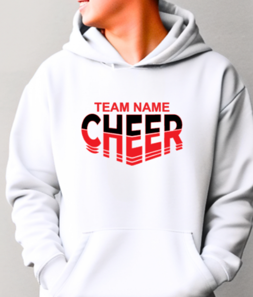 CHEER team- choose team - Hooded Softstyle Sweatshirt YOUTH to ADULT sizes (multiple color/ layout choices)