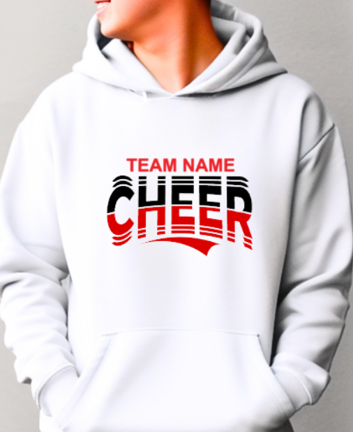 CHEER team- choose team 2 - Hooded Softstyle Sweatshirt YOUTH to ADULT sizes (multiple color/ layout choices)