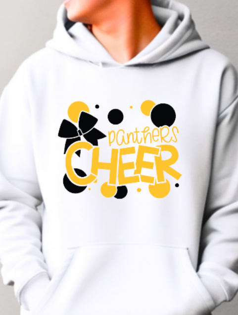 Panthers CHEER bow- Hooded Softstyle Sweatshirt ADULT sizes (multiple color/ layout choices)