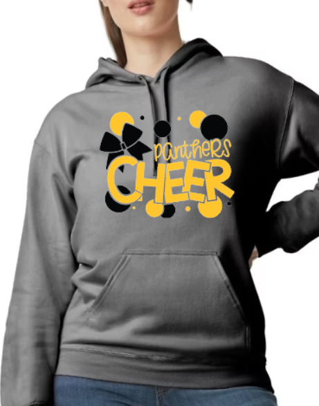 Panthers CHEER bow- Hooded Softstyle Sweatshirt ADULT sizes (multiple color/ layout choices)