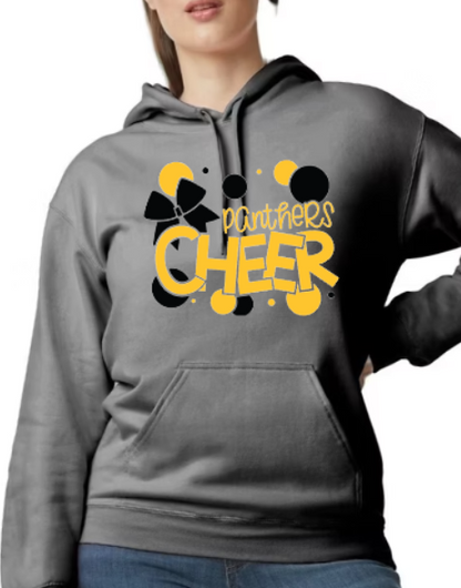 Panthers CHEER bow- Hooded Softstyle Sweatshirt ADULT sizes (multiple color/ layout choices)