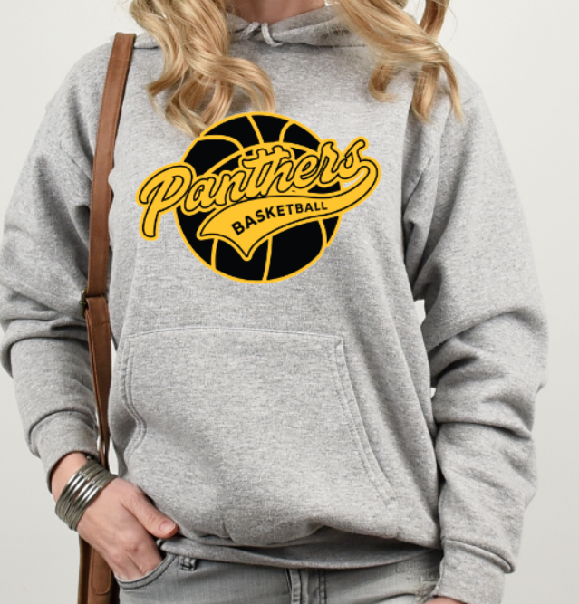 Panthers Bball Ball - Hooded Softstyle Sweatshirt YOUTH to ADULT sizes (multiple color/ layout choices)