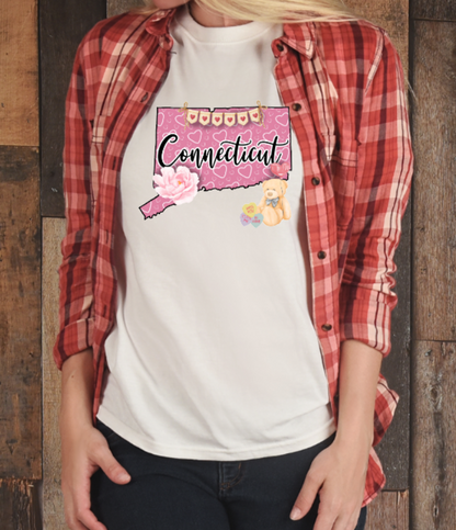 Connecticut Valentine Tshirt - Bella Canvas (lots of color choices)