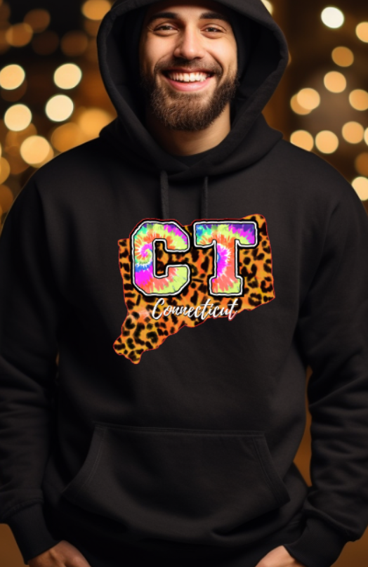 Connecticut Tye Dye Leopard Softstyle Hoodie - (lots of color choices)