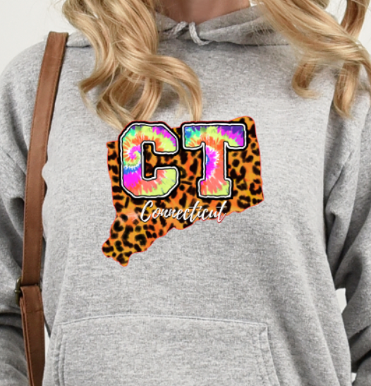 Connecticut Tye Dye Leopard Softstyle Hoodie - (lots of color choices)