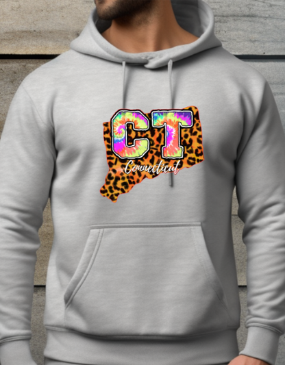 Connecticut Tye Dye Leopard Softstyle Hoodie - (lots of color choices)