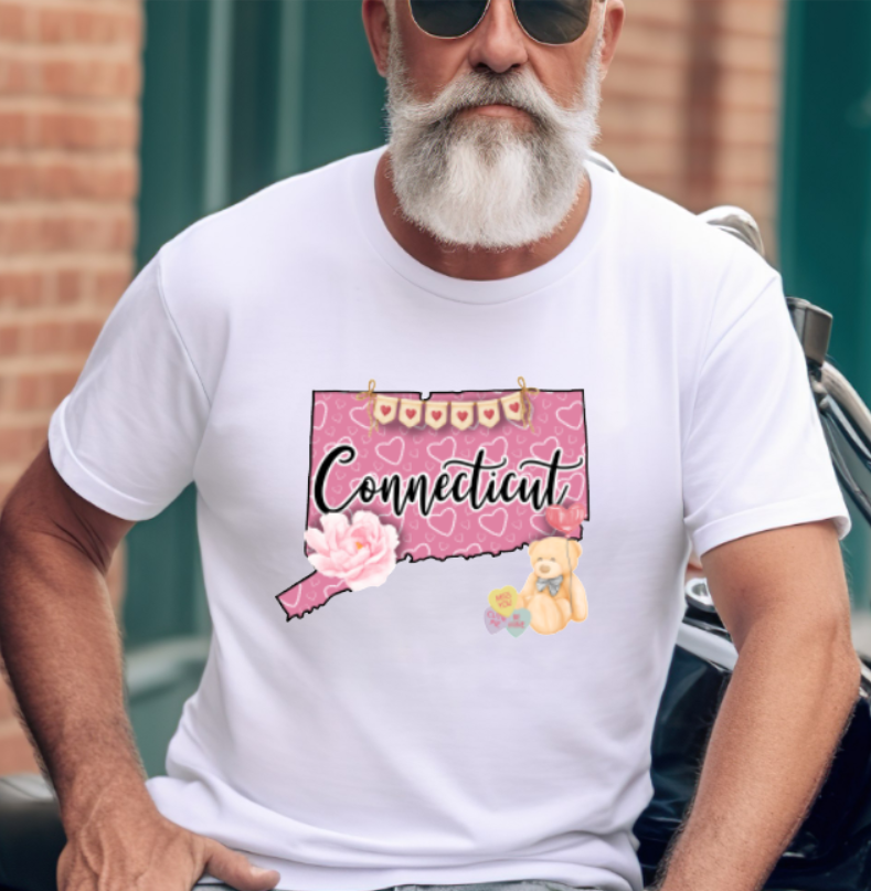 Connecticut Valentine Tshirt - Bella Canvas (lots of color choices)