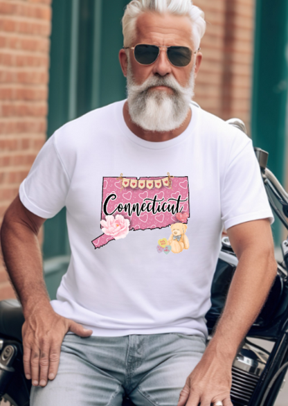 Connecticut Valentine Tshirt - Bella Canvas (lots of color choices)