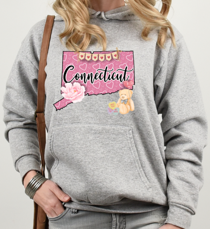Connecticut Valentine Softstyle Hoodie - (lots of color choices)